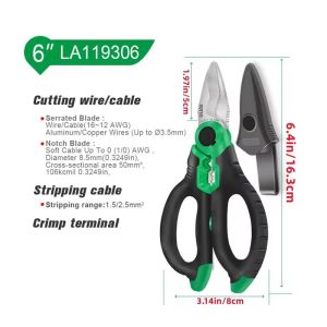 LAOA Electrician Scissors 6/7/8 Inch Wire Stripper Wire Cutter Crimpper Open Handle Stainless Shears Cable Cutting Crimping Tool