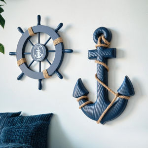 Mediterranean Style Wooden Ship Anchor Decorative Hanging Piece - Ocean Theme Room Wall Decor Photo Wall Accessories