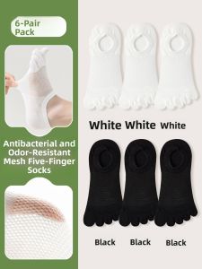 JINGCHI | Mens Summer Thin Mid-Calf Breathable Boat Socks Five-Finger Design Sweat Absorbent Anti-Odor Sports Short Socks Crystal Sprint