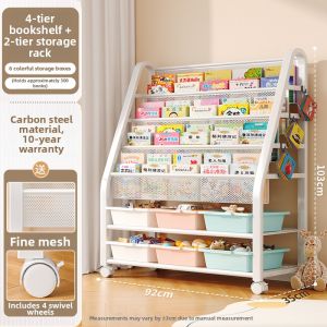Moveable Children Bookshelf With Storage For Home Use