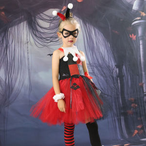 Fast shipping Girls Halloween Clown Female Harley Squad Quinn Tutu Dress Europe America Kid Carnival Costumes Birthday Party Dresses