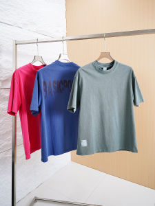 Heavyweight Pure Cotton Short Sleeve T-Shirt Mens Loose Large Size round Neck American Retro Washed Half Sleeve Body Tee