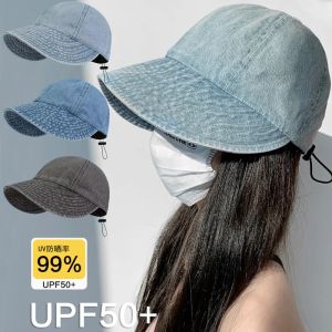 Thời Trang Mùa Hè Denim mũ xô Mũ ngư dân Nữ Phụ nữ rộng vành Có Thể Gập Lại Mũ bảo vệ chống nắng Tất Cả Các Trận Đấu dây rút có thể điều chỉnh Mũ bóng chày