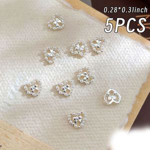 5Pcs Heart Bowknot Alloy Nail Charms Inlaid Pearl Rhinestones Bow Love Shapes Nail Art Decorations Luxury Manicure Accessories 1
