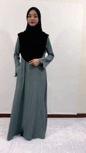 Jubah Abaya Pleated Umrah Haji Muslimah Ironless Comfy Plus Size Dress S to 6XL