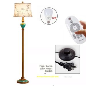 American Retro Remote Control Floor Lamp Living Room Bedroom Study Table Lamp Stand up Style Tea Table Lamp Warm Resin Fabric