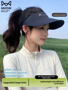 miiow | Cat Person Womens Summer Outdoor Cycling Sun Hat Wide Brim Empty Top UV Protection Casual Style Couple Suitable Nylon Material