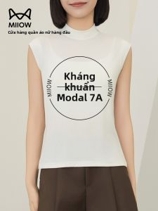 Miiow | Cat Person 2025 Spring Summer New Korean Style Womens Half High Collar White Sleeveless T-Shirt Modal Cotton Underwear Base Layer