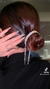 Vòng búi tóc tua rua đính đá lấp lánh kẹp búi tóc hỗ trợ buộc cao đuôi ngựa cho nữ