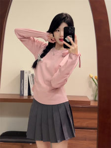 Unique Chic Bows Long Sleeves T-Shirt Autumn and Winter Shoulder Slim Looking Waist-Controlled Top Bottoming Shirt Female 2024 New Arrival