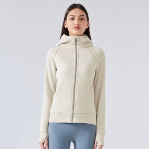 เสื้อคลุมโยคะแบบมีฮู้ดบุขนแกะสำหรับผู้หญิง ฤดูใบไม้ร่วง/ฤดูหนาว 2025 แฟชั่นออกกำลังกาย วิ่งกลางแจ้ง เสื้อคลุมคาร์ดิแกนแบบสวมหัว