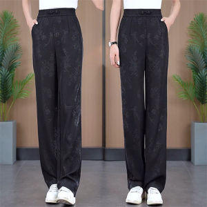 New Chinese Style Wide Leg Pants Women Summer 2025 Loose Drapey Versatile Casual Print High Waist Straight Cut Trousers