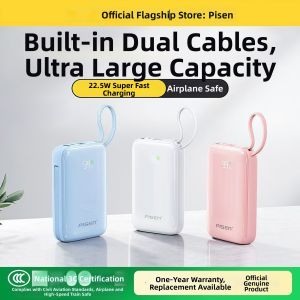 PISEN | 22.5W 45W Mini PD Fast Charging Power Bank 20000mAh Dual Built-in Cables