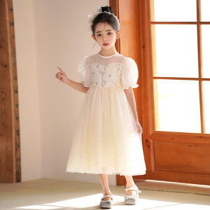 ชุดเดรสเด็กผู้หญิงสไตล์เจ้าหญิง ชุดเดรสฤดูร้อน ชุดเดรสกระโปรงทรงเอ แขนสั้น ผ้าฝ้ายผสมโพลีเอสเตอร์ ชุดเดรสแฟชั่นสำหรับเด็กผู้หญิง