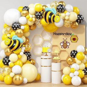 118Pcs A Set of Yellow Bee Themed Balloon Arch Wreath Set Boys and Girls Happy Birthday Party Baby Shower Decoration