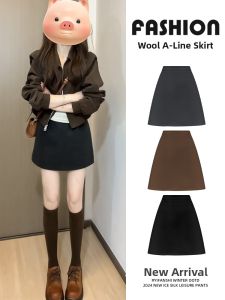 YIFANSHI | Gray Wool A-Line Pencil Skirt High Waisted Slimming Women Small Size