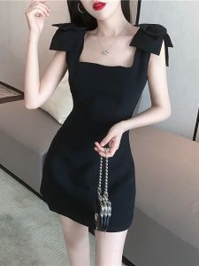 Show Thin Black High Cold Niche Dress Bows
