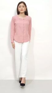 Kemeja Wanita Kerja Kantor Polos Blus Putih Hitam Lengan Panjang