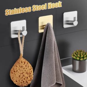 2Pcs Stainless Steel Heavy-duty Hooks Self-adhesive Punch-free Bathroom Towel Rack Home Kitchen Storage Storage Hooks