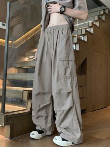 American Retro Cargo Pants Mens Summer New Straight Casual Pants Trendy High Street Paratroopers Street Dance Drawstring Loose Pants