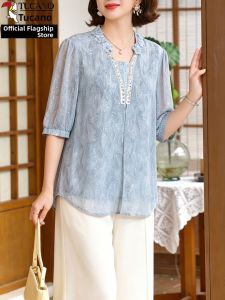 TUCANO | Elegant Stylish Short Sleeve Blouse for Middle-aged and Elderly Women Chiffon
