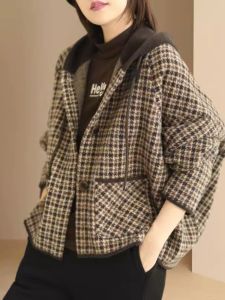 Fashion Autumn Plaid Single Breasted Thick Short Jacket