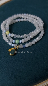 Vòng tay chuỗi 108 hạt đá Moonstone Mặt Trăng size hạt 5.3 li kiểu quấn 3 vòng phối viên đá mắt mèo charm hồ lô cẩm thạch tài lộc | Hoa Minh Gem