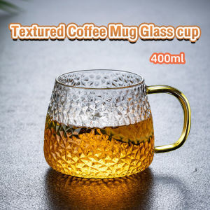 C.N. 400ml Textured Coffee Mug with Handle Hot and Cold Beverage Drinking Glass Tea Cup