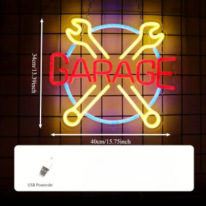 Garage LED Neon Sign USB-Powered Bright Wall Decor Light for Car Shops Workshops Man Cave & Game Rooms Great Birthday Gift