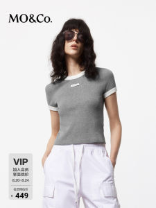 Mo＆Co Slim Fit Short Sleeve round Neck Knitwear Summer Thin Regular Shoulder Straight Body Short Length Classic Solid Color