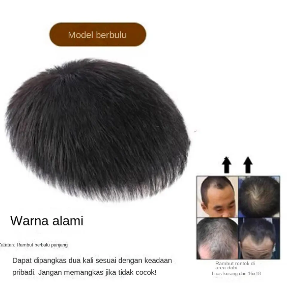 Toupee Pria Rambut Pendek Dapat Digunting Halus Penutup Botak Pria