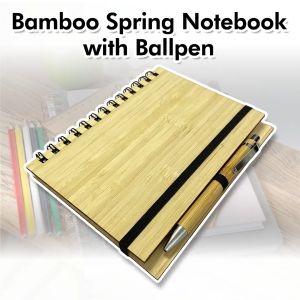 Risefully Bamboo Spring Notebook Eco-Friendly Plain with Bamboo Ballpen 14cmx18cm