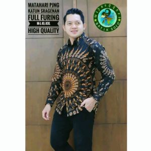 Baju batik pria dewasa lengan panjang pendek full furing batik wisanggeni solo motif bunga bunga matahari