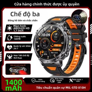 Đồng Hồ Thông Minh Nam Mới 2026 Với Pin 1400mAh Màn Hình AMOLED HD 1.7 Inch Chống Nước IP68K Đèn Pin LED Gọi Bluetooth Theo Dõi Thể Dục Đo Nhịp Tim