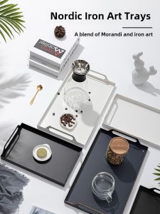 Nordic Style Iron Art Rectangular Tray for Living Room Tea Cup Serving Tray Home Use Handle Storage Water Tray  Style