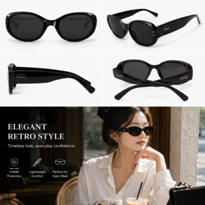 Noir Atelier Retro Sunglasses – UV400 Black Minimalist Fashion Shades for Women