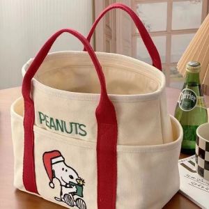 Large Capacity Canvas Handbag Snoopy Print Portable Lunch Box Bag Mommy Bag Commuting Womens Bag Style Double Zipper