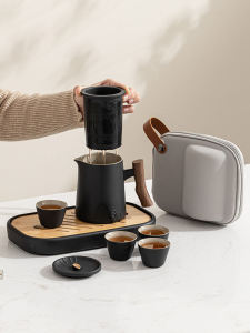 Bộ Trà Gốm Sứ Chongzuo Di Động Ngoài Trời Bộ Trà Gongfu Nhỏ Gọn Bộ Bốn Cốc Trà Bàn Trà Bộ Trà Gốm Sứ Thủ Công Trung Quốc