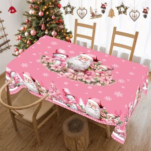 Pink Merry Christmas Santa Claus Tablecloth Winter Xmas Wedding Party Deocr Dining Room Table Decor Navidad Decorations 2025