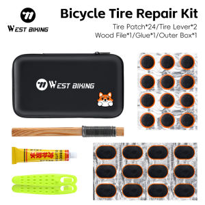 WEST BIKING Bicycle Tire Repair Kit Anti-Aging High-Elasticity Tire Patch Set Tire Lever Wood File Glue Bike Repair Tool Kits