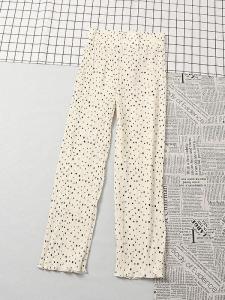 กางเกงขาตรงเอวสูงสําหรับผู้หญิงฤดูใบไม้ผลิฤดูร้อนกางเกงลําลองสไตล์บางพร้อมการออกแบบศิลปะลายจุดสีดํา