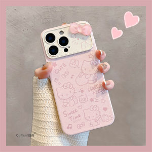 Full Cover Leather Phone Case for  13/14 16 New 15Promax Cute Line Kt Cat Pink Butterfly Knot 16Pro Dream Cartoon 14Pro Anti-Fall Protection