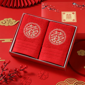 Red Towel a Pair of Wedding Supplies Collection Wedding Womens Dowry Hand Gift Wedding Makeup Face Wash for Wedding