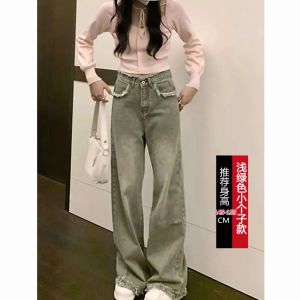 กางเกงยีนส์ทรงหลวมเอวสูง ทรงหลวม ปลายขาตรง กางเกงขายาวทรงเข้ารูปสไตล์ย้อนยุค สไตล์ฮ่องกง กางเกงยีนส์ทรงเข้ารูปสำหรับผู้หญิงไซส์เล็ก