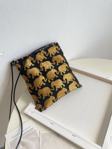 Túi Đeo Chéo Hình Con Voi Nhỏ Màu Đen Và Vàng Túi Điện Thoại Di Động Cho Nữ Túi Vuông Nhỏ Có Khóa Kéo Túi Vải Đựng Đồ