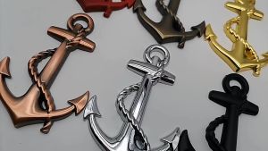 【Local Warehouse】New Black/Silver/Gold Top Quality Boat Anchor Solid Zinc Alloy Car Styling Emblem 3D Sticker Cool Exterior Hot Selling Car U.S.A Navy Ship Anchor Car Auto Emblem Sticker Decal Badge Universal Boat Anchor Shape Car Body Stickers
