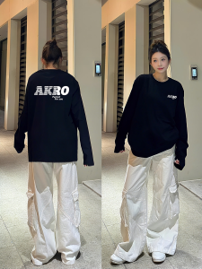 American Style Loose Long Sleeve Black T-Shirt Womens Autumn Fashion Casual Design Sensation Small Audience Female Top