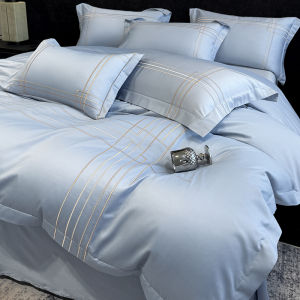 Luxurious Hotel Style 100% Cotton Satin Embroidered Line Bedding Set
