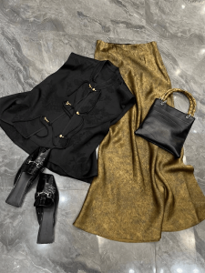 Elegant Chinese Style Womens Fashion Set with Buttoned Vest And Half Skirt Two-Piece Cotton Suit Stand Collar Summer Outfit