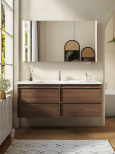 TEM | Retro Style Ceramic Integrated Washbasin with Honeycomb Aluminum Smart Bathroom Cabinet